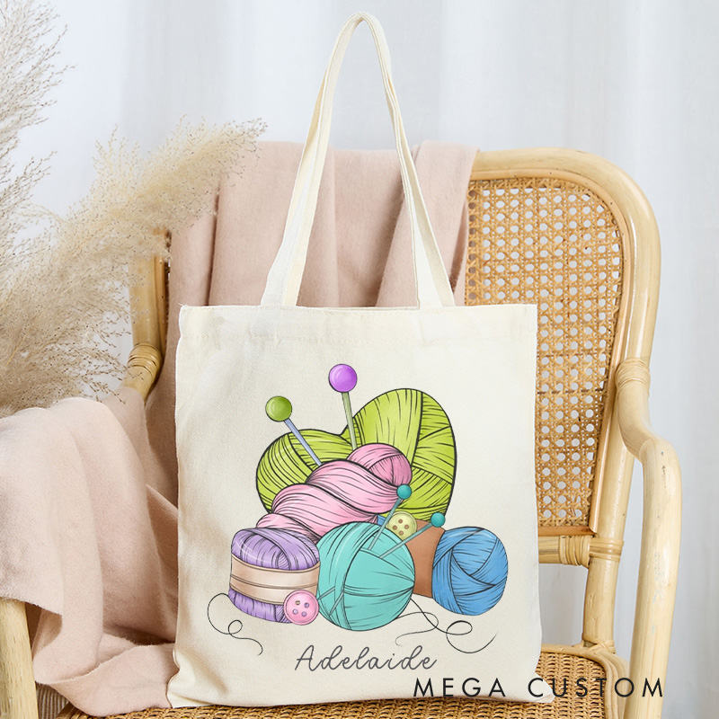 Personalized yarn balls Tote Bag Funny knitting Gift for Crocheter Knitting Lover