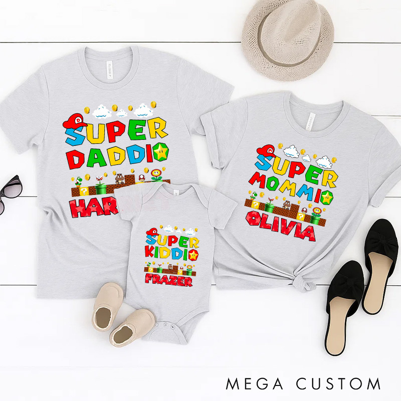 Personalized Daddio Super Kiddo Family Matching T-Shirts Family Shirts Newborn Baby Gift Video Game Tshirt Geek Gaming Nerd Shirt Father’s Day