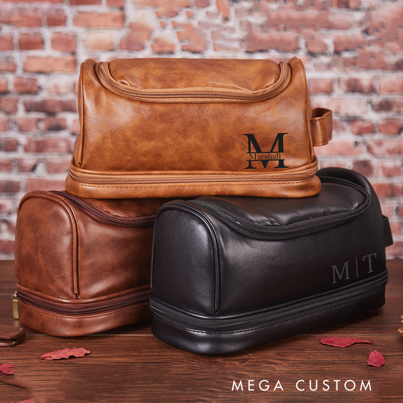 Personalized Dopp Kits For Men Faux Leather Hanging Toiletry Bag Gift For Men Anniversary Gift