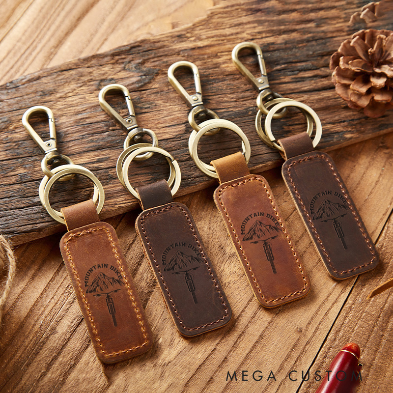 Personalized Cycling Leather Keychains with Customizable Name Option Key Chain Key Fob Gift for Outdoor Adventures Riding Biking Enthusiasts