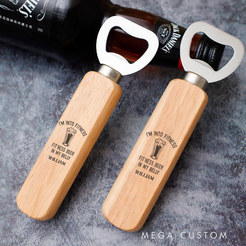 Personalized Engraved Fitness Beer Wooden Bottle Opener for Gym Lovers