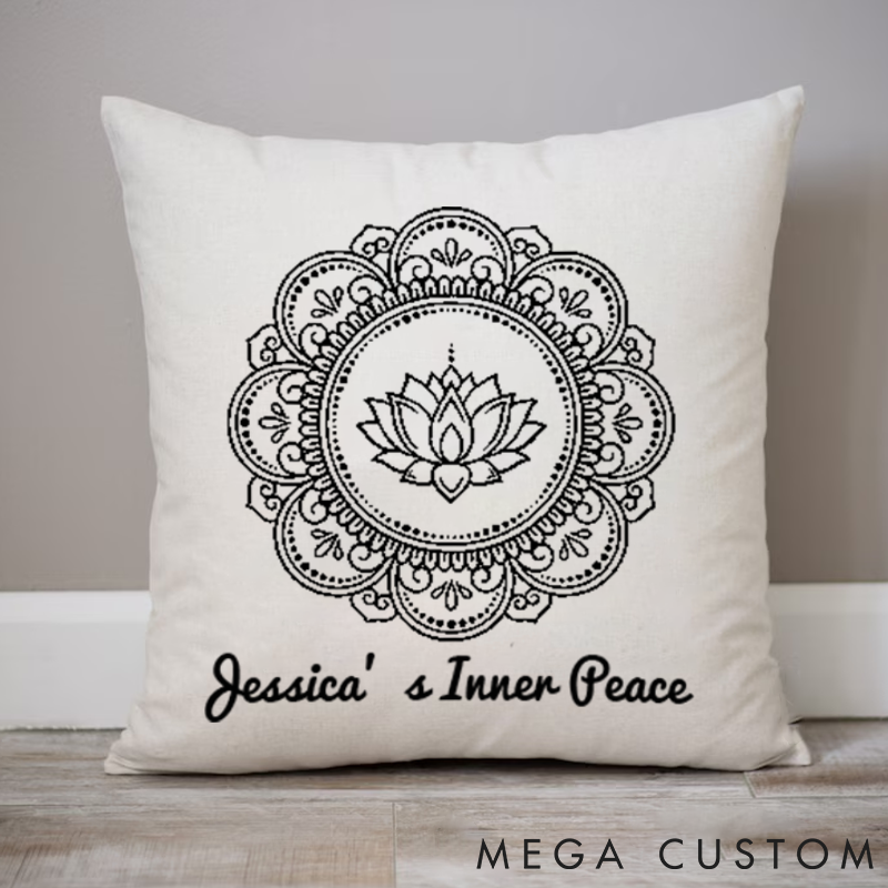 Personalized Mandala Yoga Pillow Custom Name Design with Lotus Symbol Yoga Pillows Gift Idea for Yoga Lover