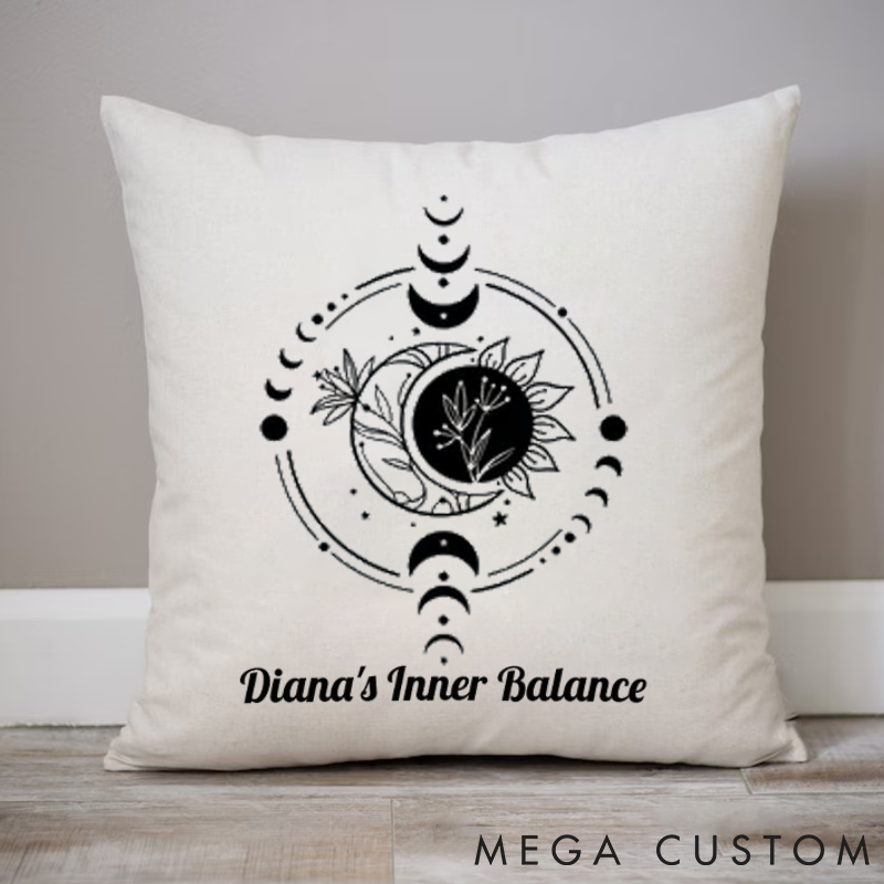 Personalized Moon Phase Pillows Custom Name Design with Inner Balance Theme Yoga Pillows Gift Idea for Yoga Lover