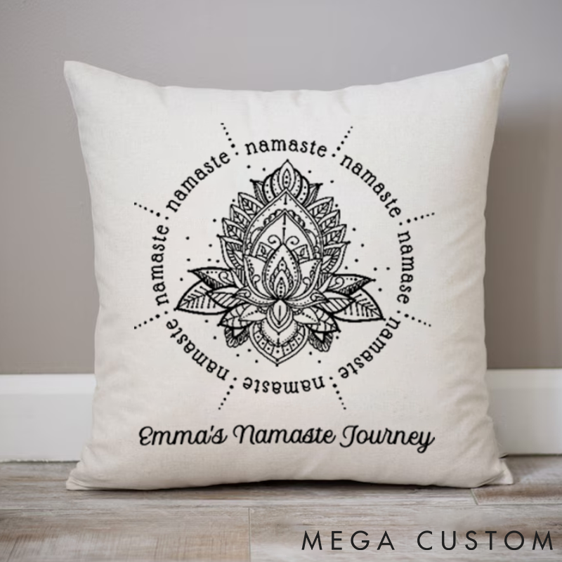 Personalized Namaste Pillows Custom Name Design with Lotus & Mandala Pattern Yoga Pillows Gift Idea for Yoga Lover