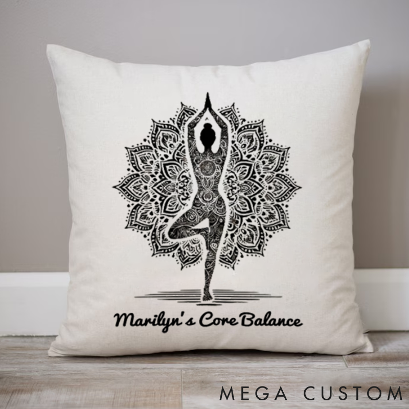 Personalized Yoga Pillows with Tree Pose & Mandala Pattern Design Custom Name Yoga Pillows Gift Idea for Yoga Lover