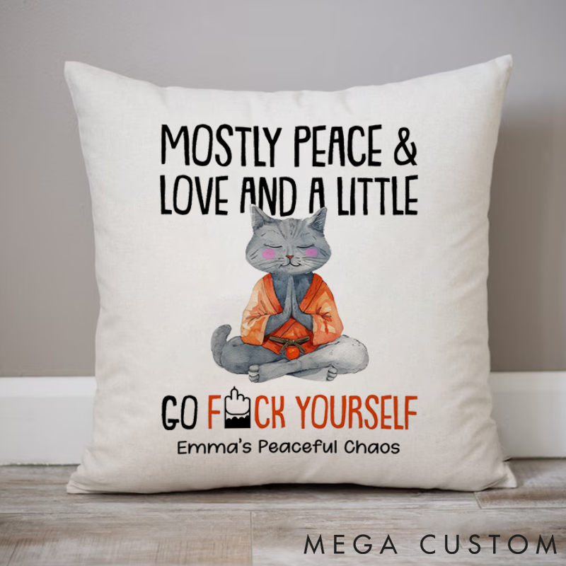 Personalized Funny Pillow with Meditating Cat and Humorous Quote Design Custom Name Yoga Pillows Gift Idea for Yoga Lover