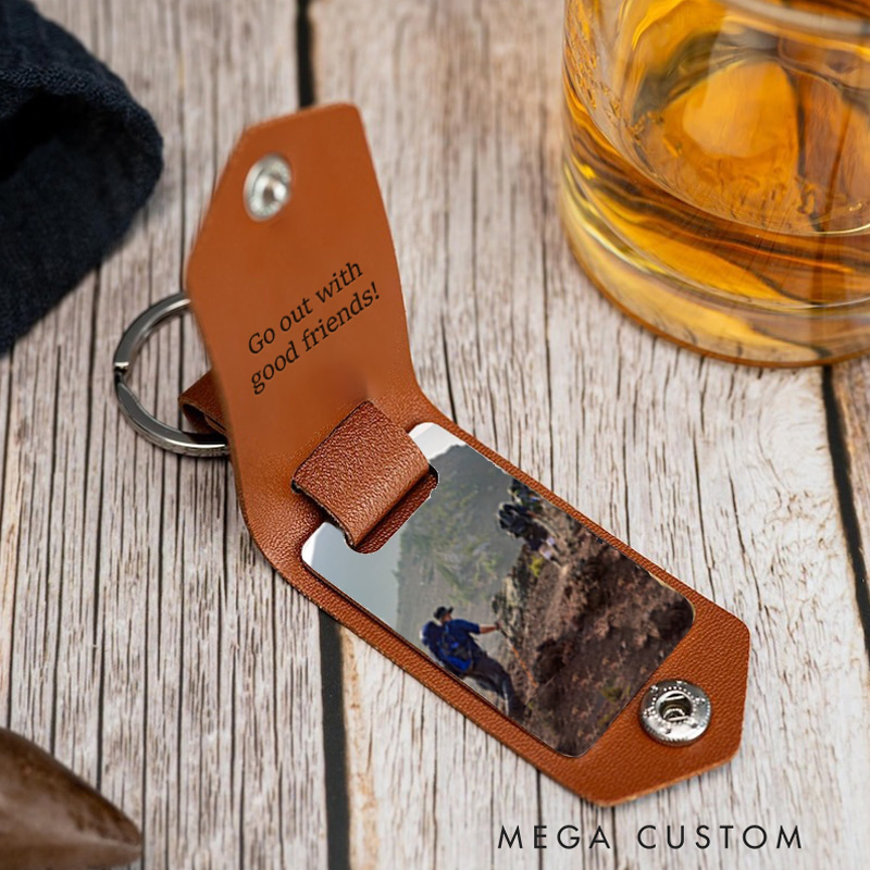 Personalized Leather Photo Keychain Travel Mountain Camping Key Chain Gift for Outdoors