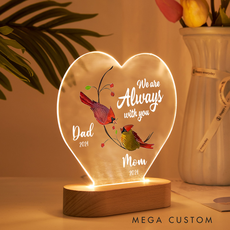 Personalized Memorial Table Sign Red Cardinal Gift Sympathy Memorial Gift Acrylic Memorial Condolence for Loss of Loved One Table Plaque Lamp
