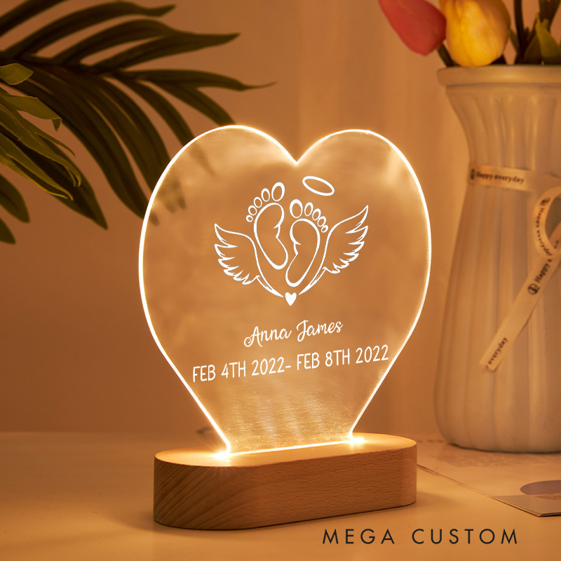 Personalized Baby Memorial Table Plaque Heart Memorial Clear Acrylic Table Display Lamp Loss of Child Infant Loss Sympathy Gift Miscarriage Keepsake