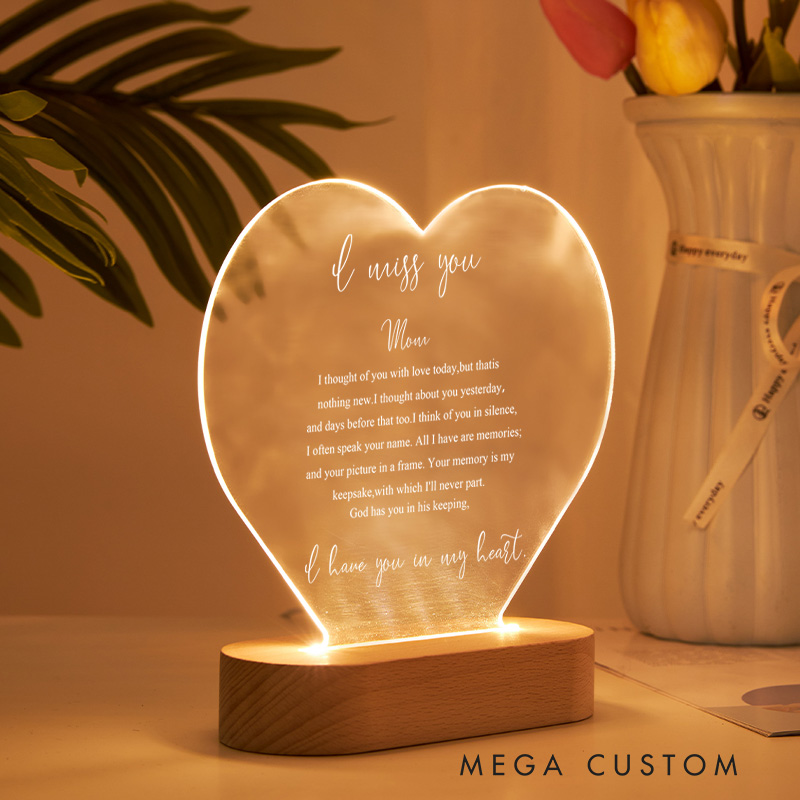 Personalized Table Plaque Sympathy Lamp for Loss of Mom Bereavement Gift in Loving Memory Sign Loss of Mother Plaque with Wooden Stand 