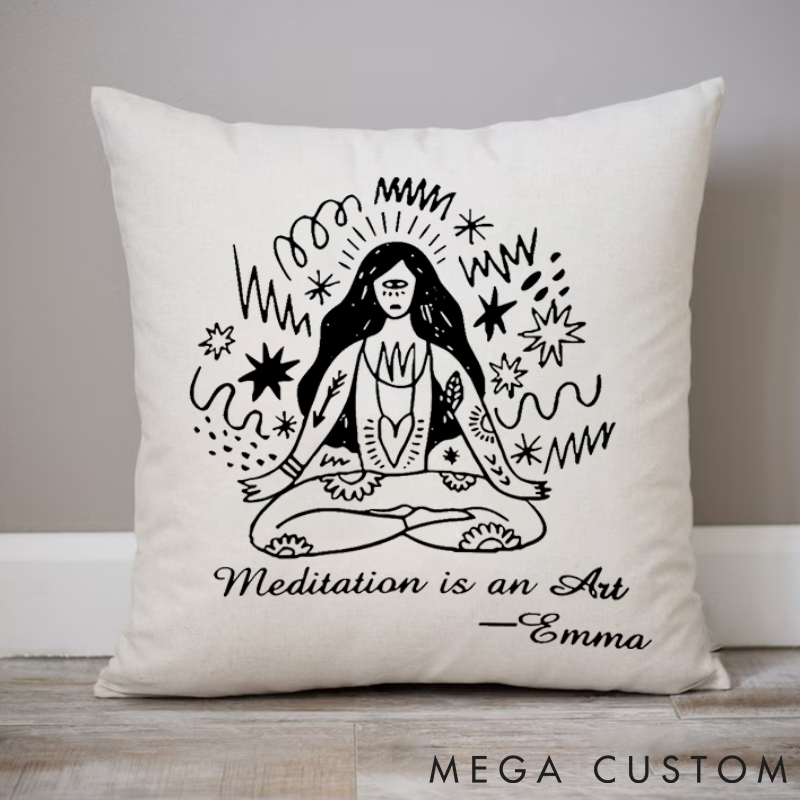Personalized Meditation Pillows with Artistic Illustration Design Custom Name Yoga Pillows Gift Idea for Yoga Lover