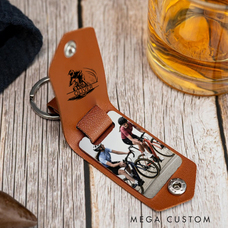 Personalized Gear Design Leather Keychain with Photo Metal Tag Keychain for Outdoor Adventures Riding Cycling Biking Enthusiasts Durable and Lightweight Ideal for Keys  Bags Leather Keychain