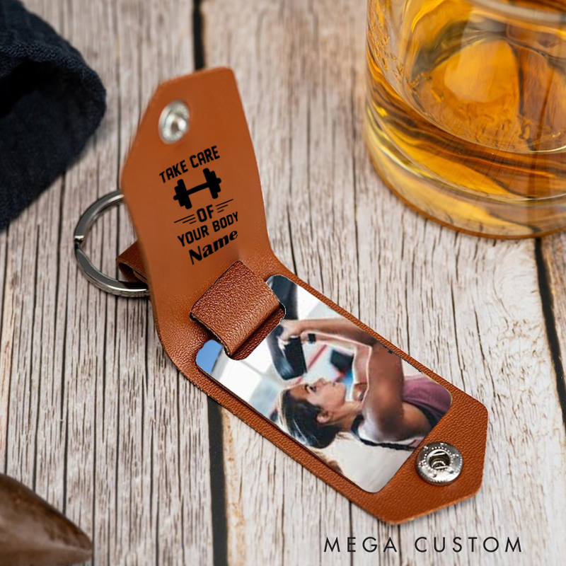 Personalized Gym Lover Weightlifting Minimalist Design with Photo for Keys Gym Bags Leather Keychain