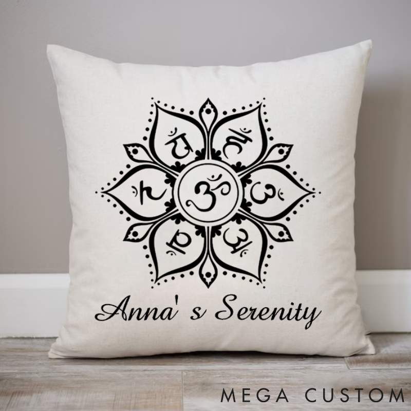 Personalized Mandala Pillows with Om Symbol Design Custom Name Yoga Pillows Gift Idea for Meditation, Yoga Lover