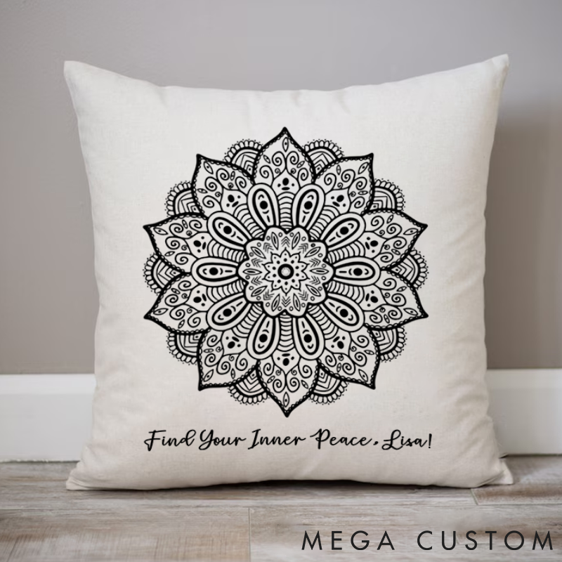 Personalized Mandala Pillows Hand-Painted Style Design Custom Name Yoga Pillows Gift Idea for Meditation, Yoga Lover