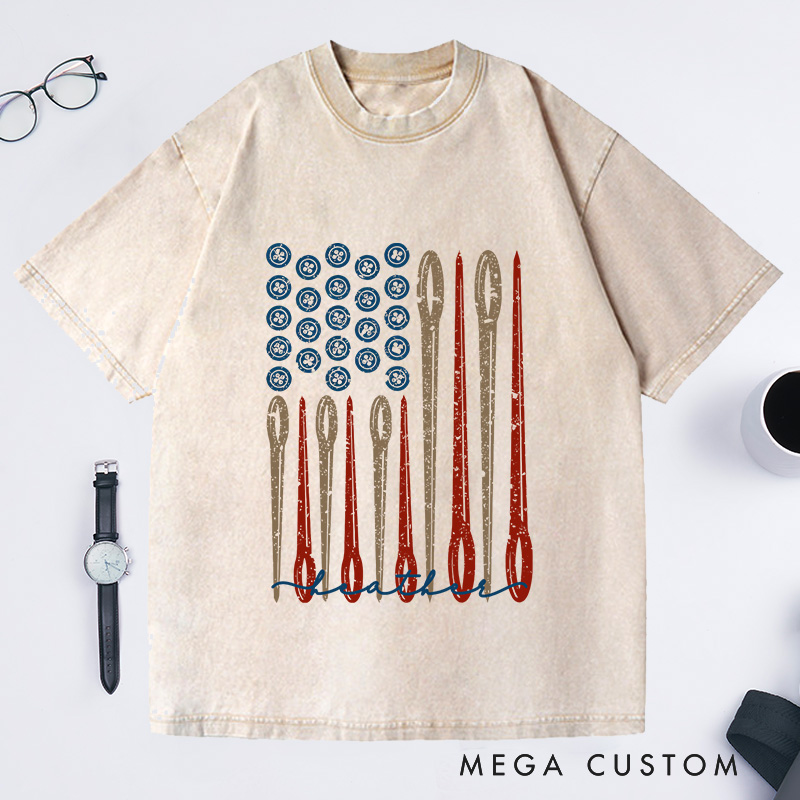 Personalized Sewing Flag Washed T-Shirts Sewing Gift Love Sewing Gifts For Her Sewing Gifts Women