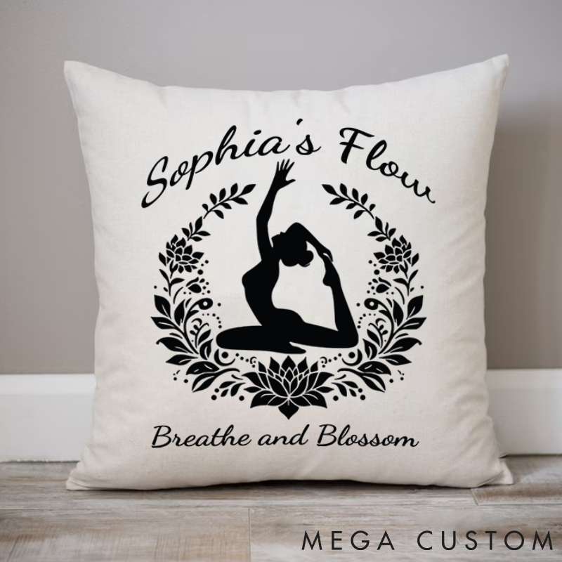 Personalized Yoga Pillows with Elegant Lotus and Yoga Pose Design Custom Name Yoga Pillows Gift Idea for Yoga Lover