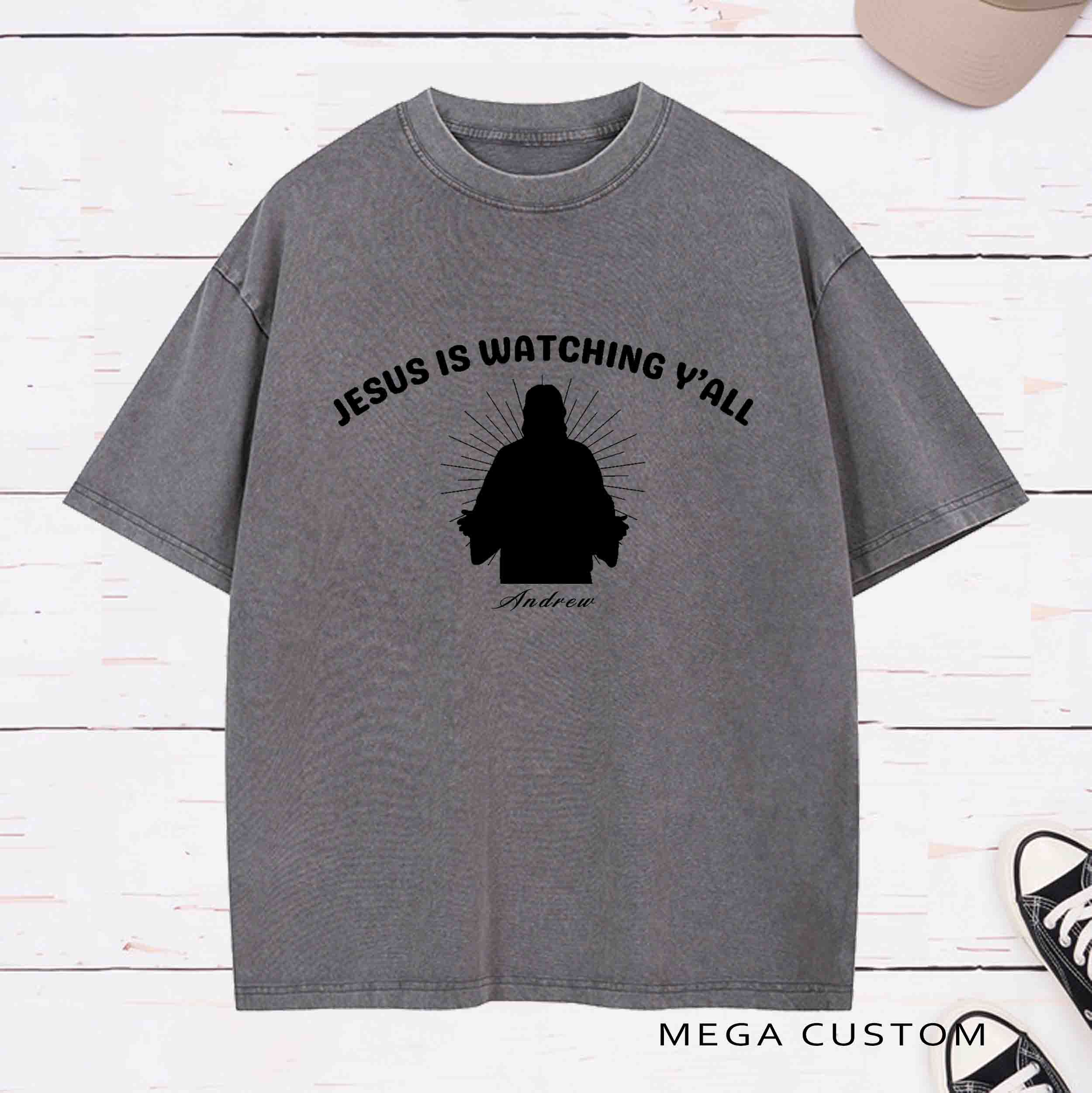 Personalized Character Jesus is watching Y'all Washed T-Shirt with Name Birthday Easter Gift for Christian