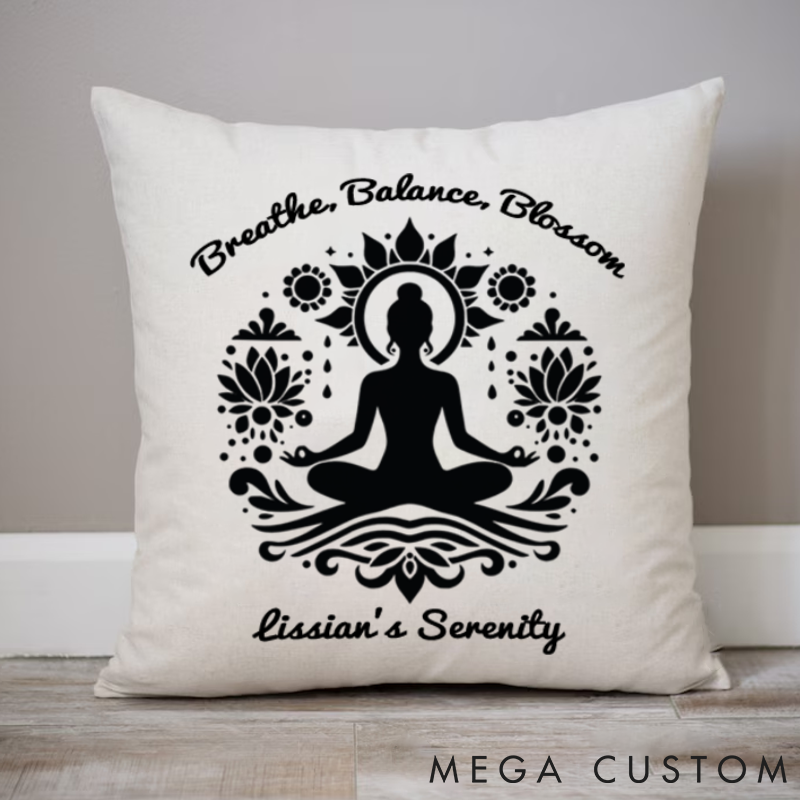 Personalized Yoga Pillows with Meditation and Lotus Art Design Custom Name Yoga Pillows Gift Idea for Yoga Lover