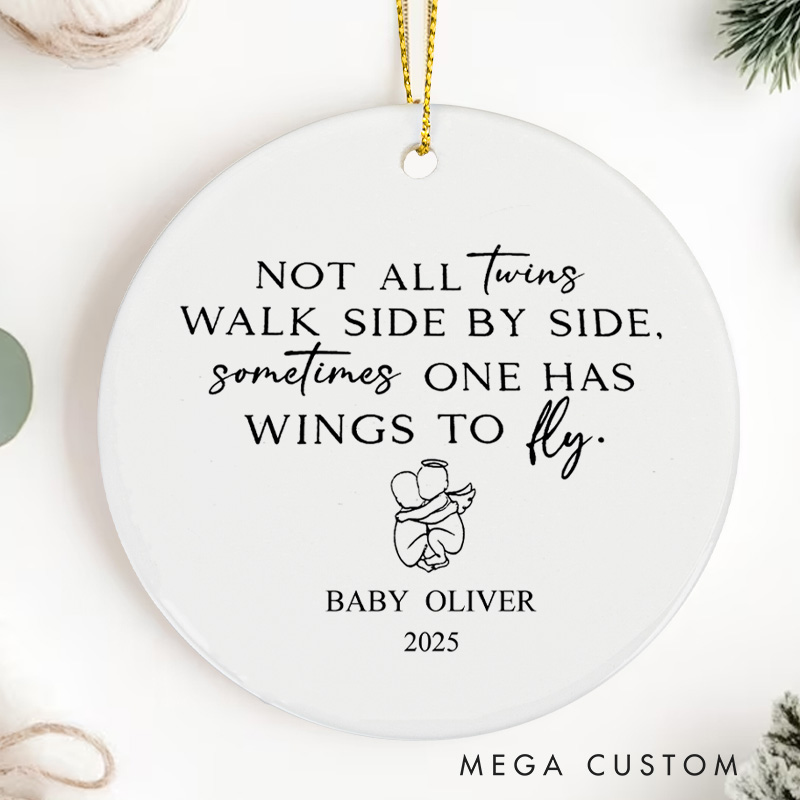 Personalized Twin Memorial Ornament Twins Miscarriage Gift Loss of Twins Memory Bauble Pregnancy Loss Ceramic Ornament Not All Twins Walk Side by Side