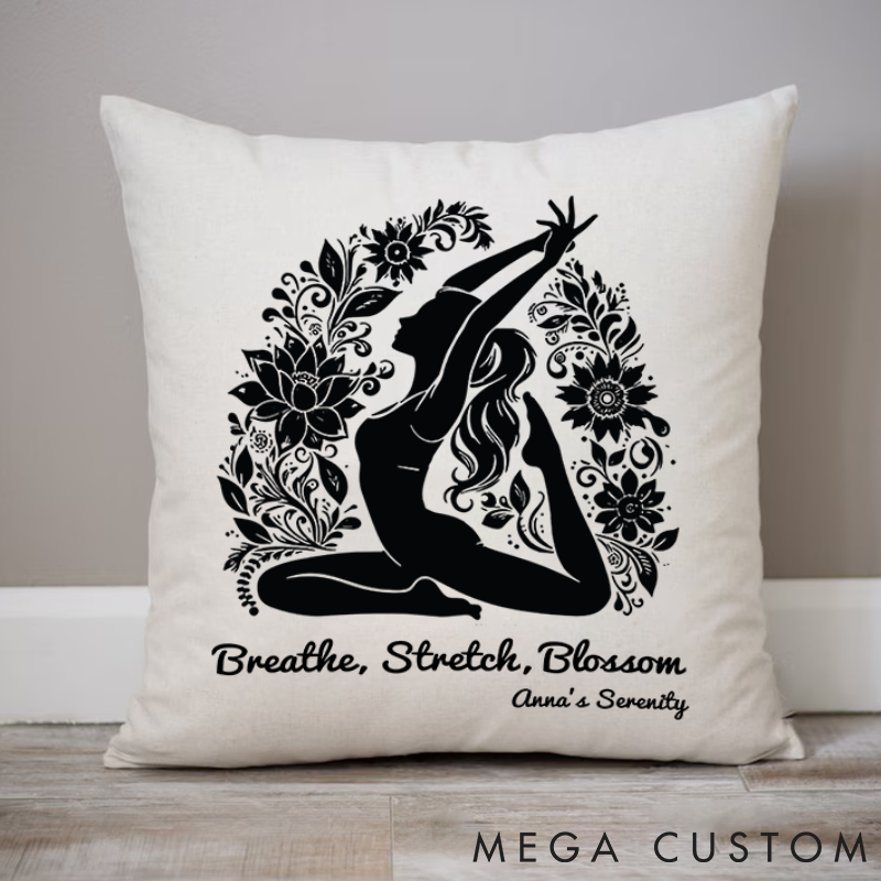 Personalized Yoga Pillows with Inspirational Quote and Elegant Floral Design Custom Name Yoga Pillows Gift Idea for Yoga Lover