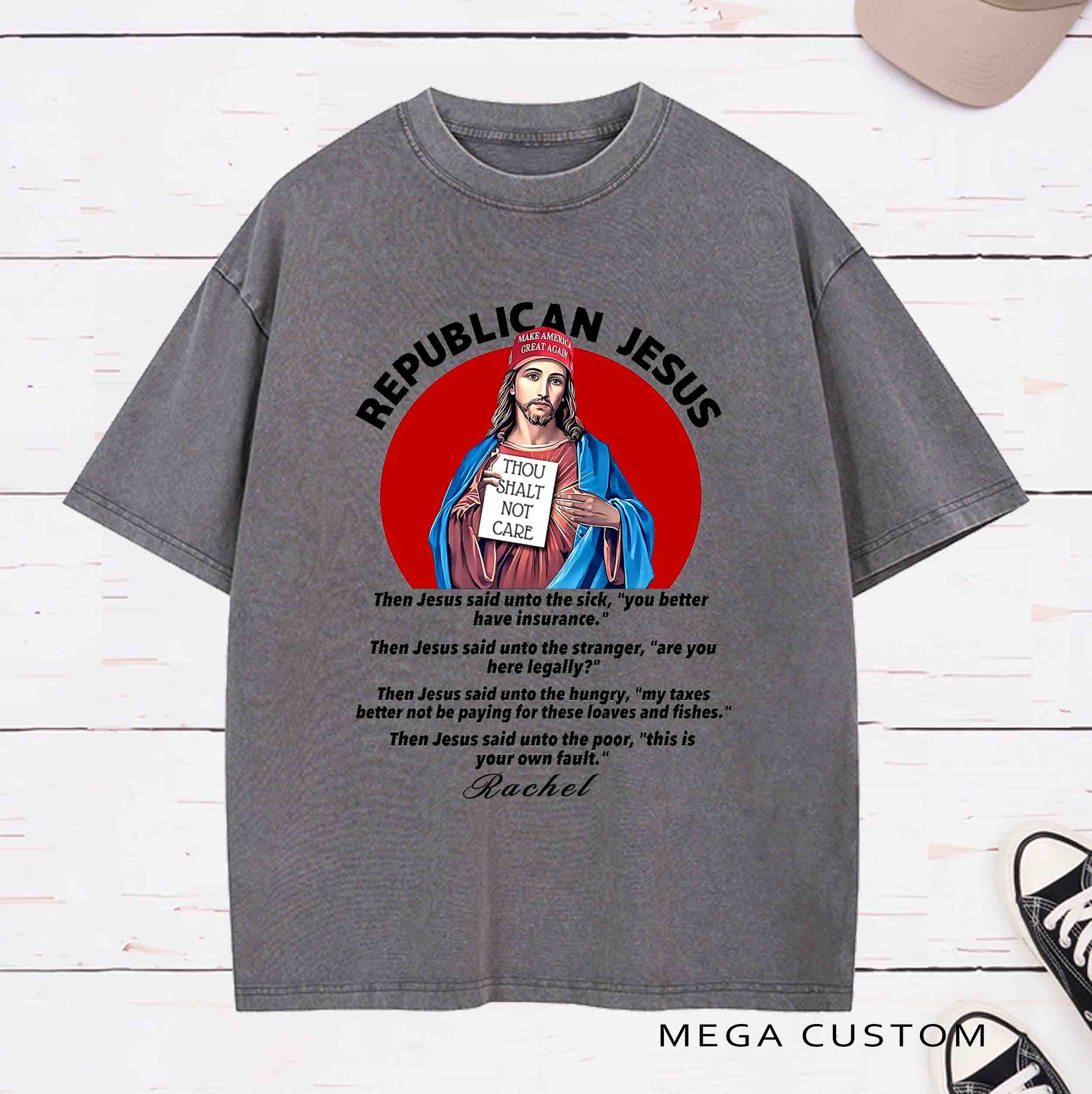 Personalized Character Republican Jesus Washed T-Shirt with Name Birthday Easter Gift for Christian