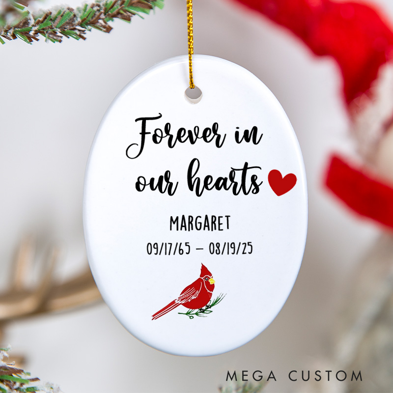 Personalized Memorial Ornament Sympathy Gifts for Loss of Loved One Forever in Our Heart Cardinal Gifts in Loving Memory Ornament