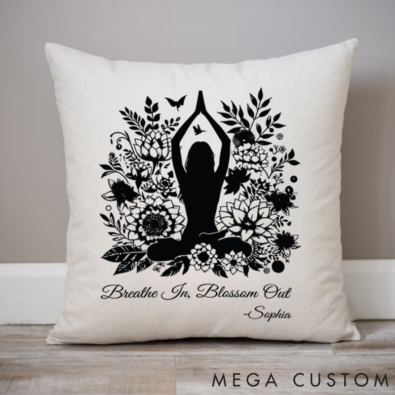 Personalized Yoga Pillows with Inspirational Quote and Elegant Floral Meditation Custom Name Yoga Pillows Gift Idea for Yoga Lover