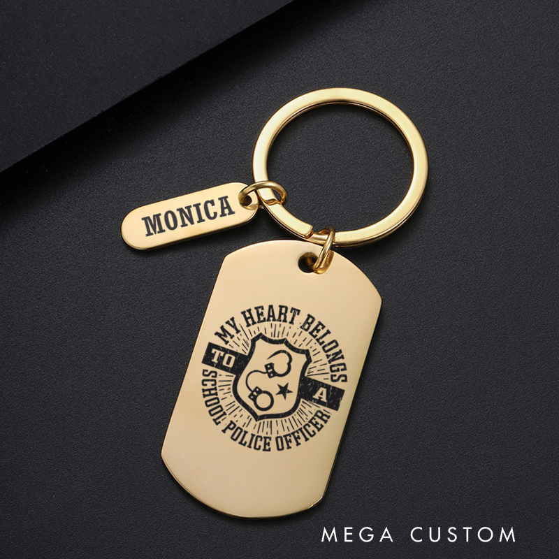 Personalized Police Officers Engraved Keychain My Heart Belongs to a School Police Officer Keychain Appreciation Gift for Police Officers