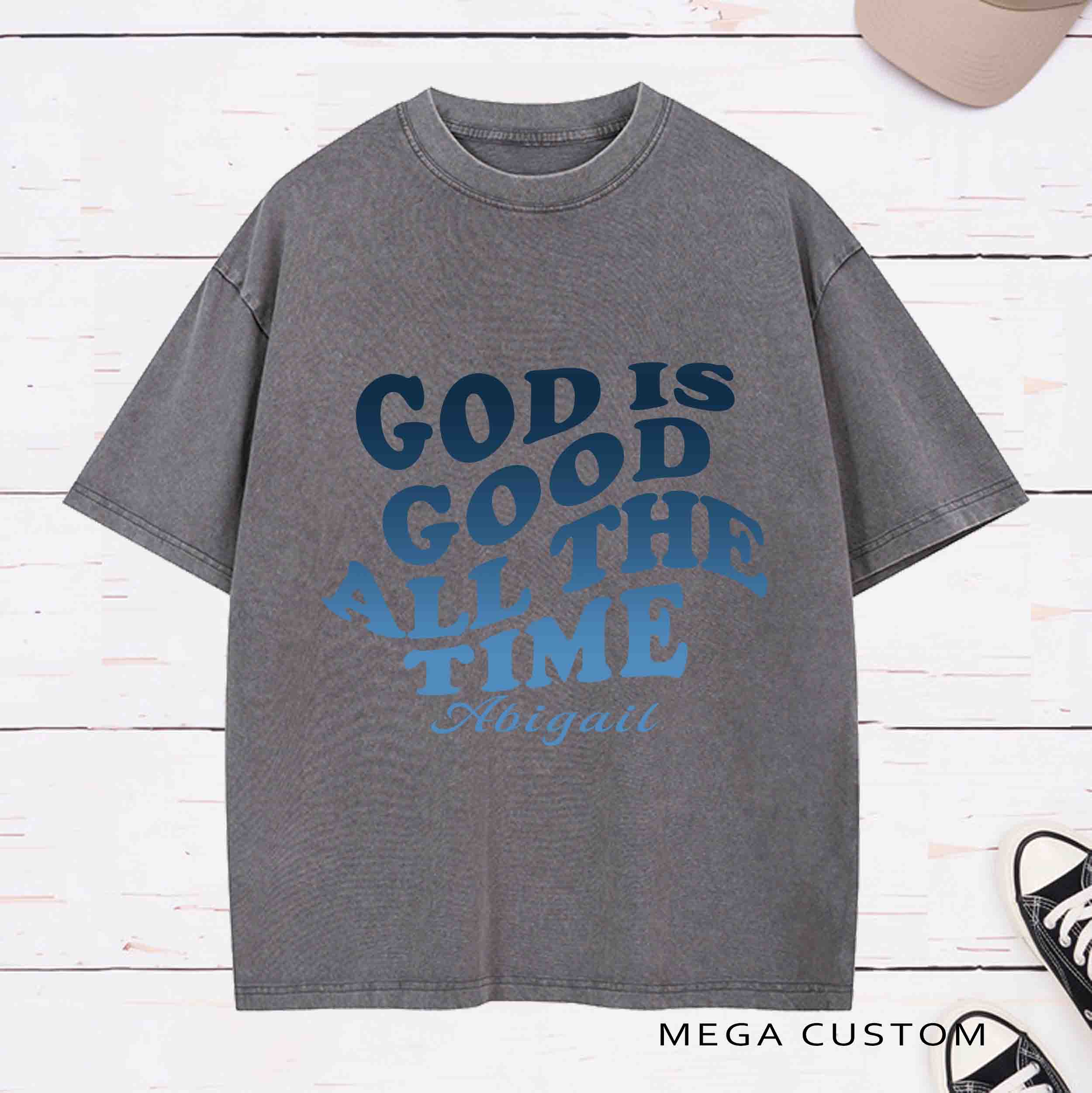 Personalized Bible Verse God Is Good All The Time Washed T-Shirt with Name Birthday Easter Gift for Christian