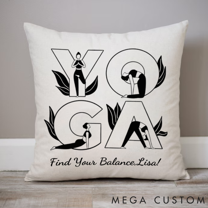 Personalized Yoga Pillows with Inspirational Quote and Artistic Yoga Pose Custom Name Yoga Pillows Gift Idea for Yoga Lover