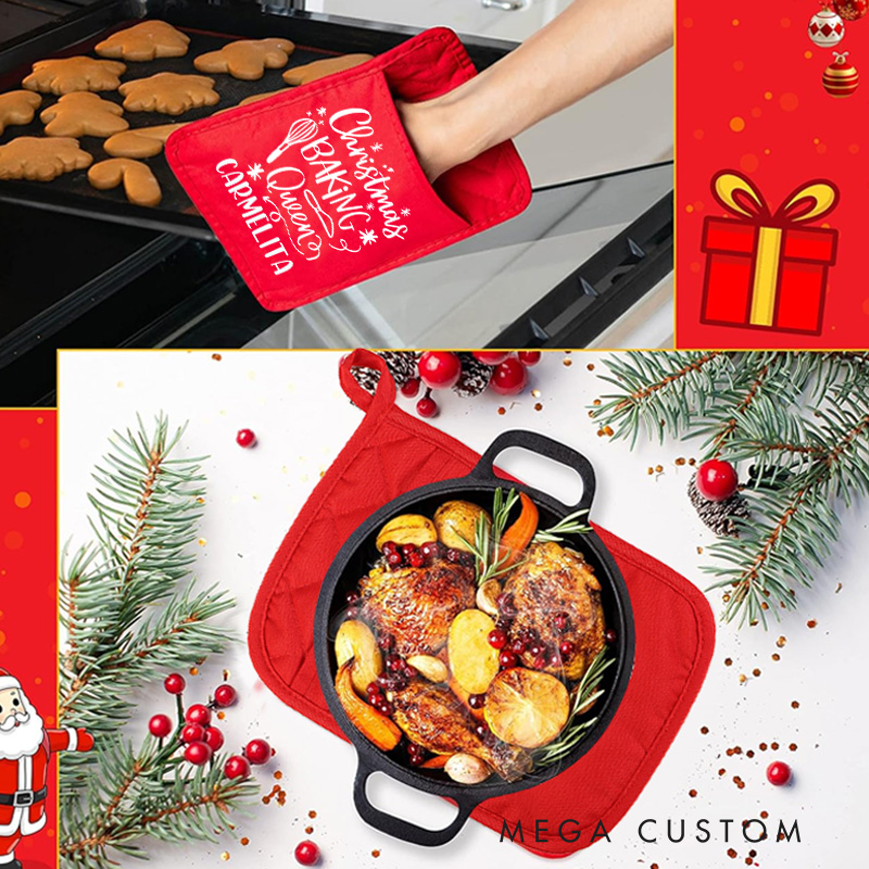 Personalized Christmas Baking Queen Pot Holders Custom Baking Potholder with Name Baking Lovers Gift for Baker Gift Christmas Gift