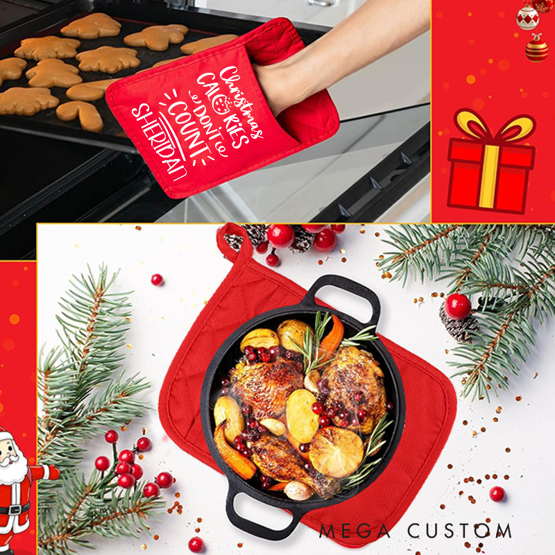 Personalized Christmas Calories Don't Count Pot Holders Custom Baking Potholder with Name Baking Lovers Gift for Baker Gift Christmas Gift