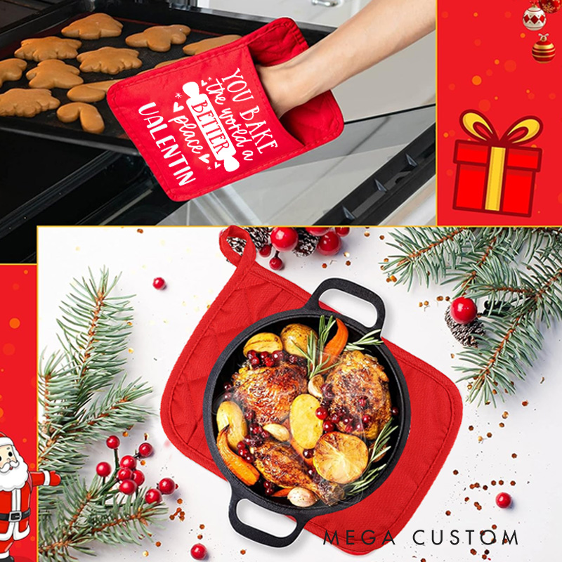 Personalized You Bake the World A Better Place Pot Holders Custom Rolling Pin Potholder with Name Baking Lover Gift for Baker Gift Christmas Gift