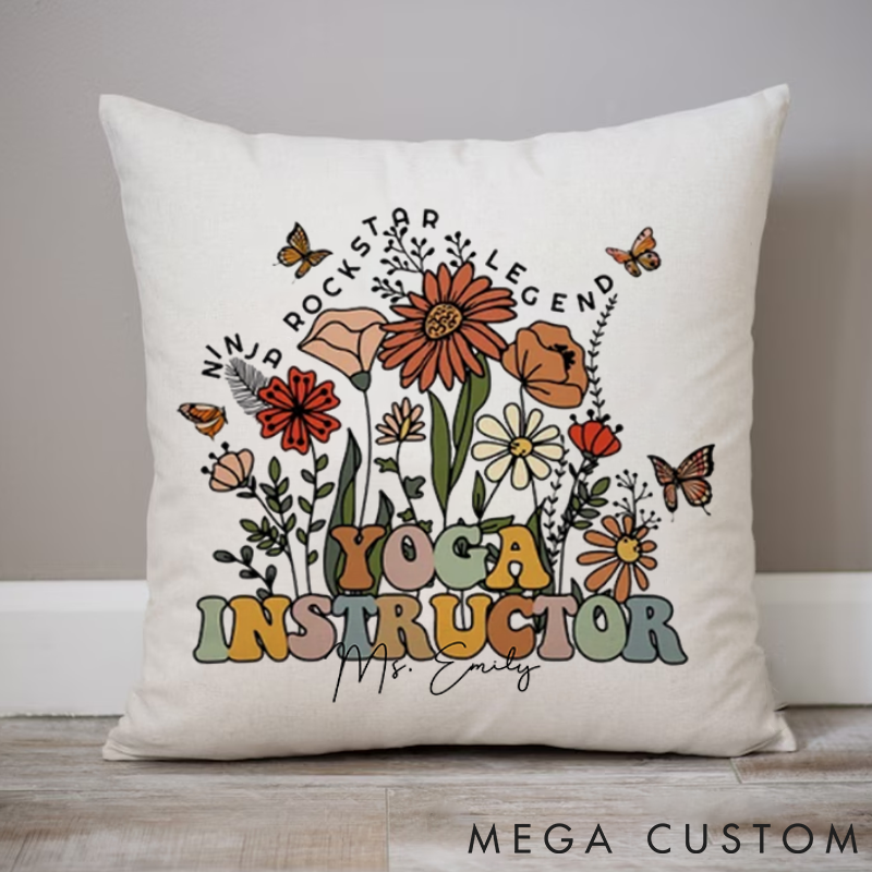 Personalized Yoga Pillows with Floral and Butterfly Design Custom Name Yoga Pillows Gift Idea for Yoga Instructor