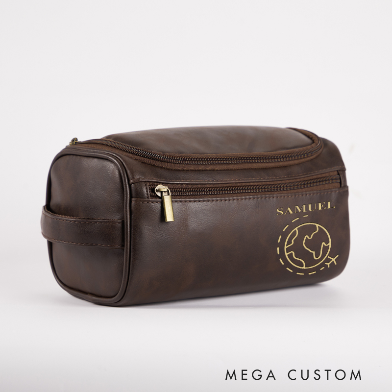 Personalized Travel Toiletry Bag Leather Toiletry Bag for Traveling Lovers Cool Travel Gift for Him Globe design Bag