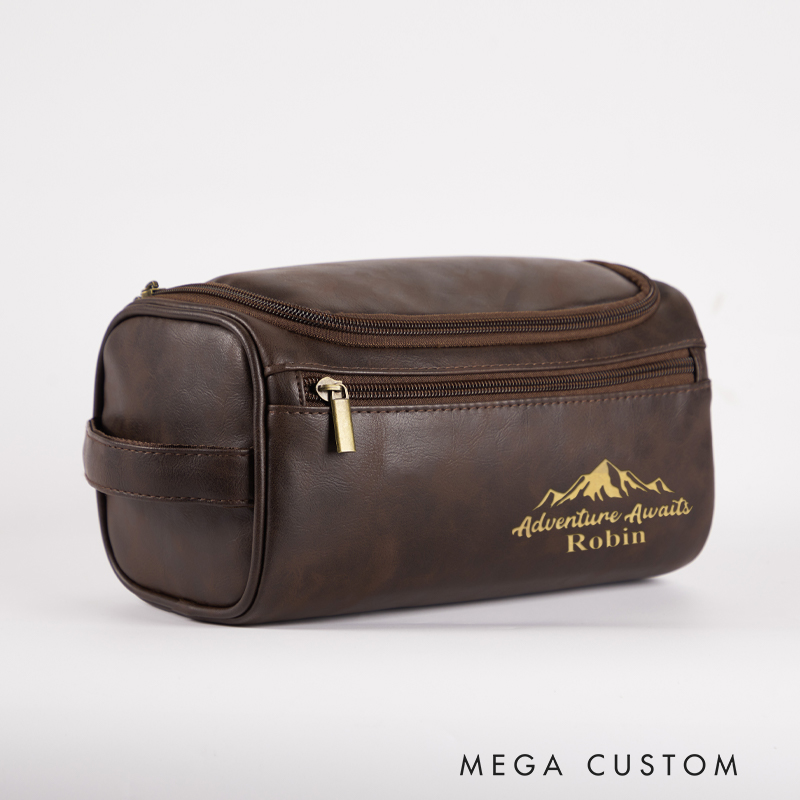 Personalized Adventure Awaits Toiletry Bag Leather Toiletry Bag for Traveling Lovers Cool Travel Gift