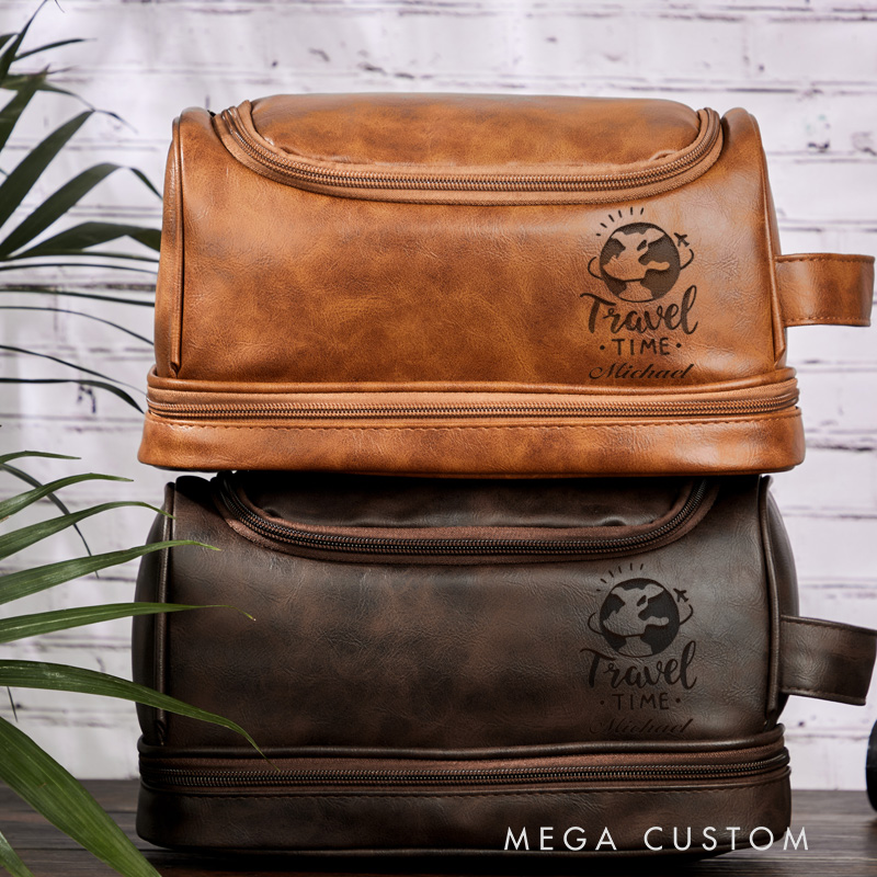 Personalized Travel Time Toiletry Bag Leather Toiletry Bag for Traveling Lovers Cool Travel Gift for Him