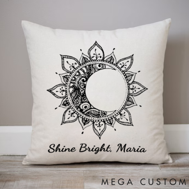 Personalized Mandala Moon Pillows with Inspirational Quote Custom Name Yoga Pillows Gift Idea for Yoga Lover