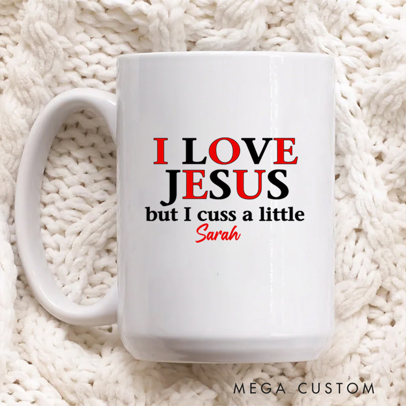 Personalized I Love Jesus Ceramic Mug with Name Birthday Gift for Christian Positive Affirmation Religious Gift for Christian