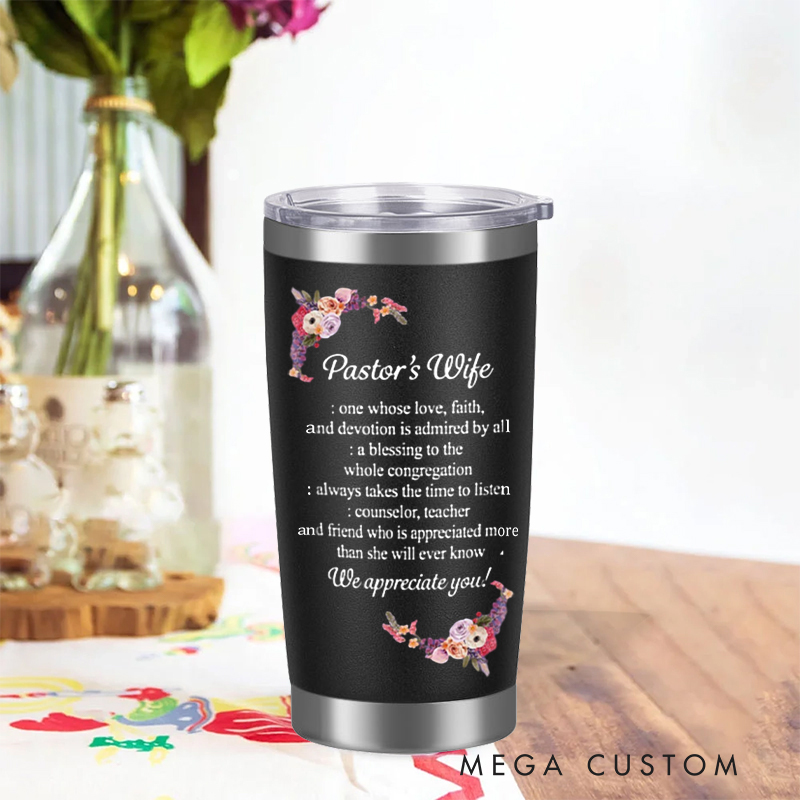 Personalized Pastor's Wife We Appreciate You Bible Verse 20oz Tumbler with Name Stainless Steel Insulated Travel Mug Christian Gift 