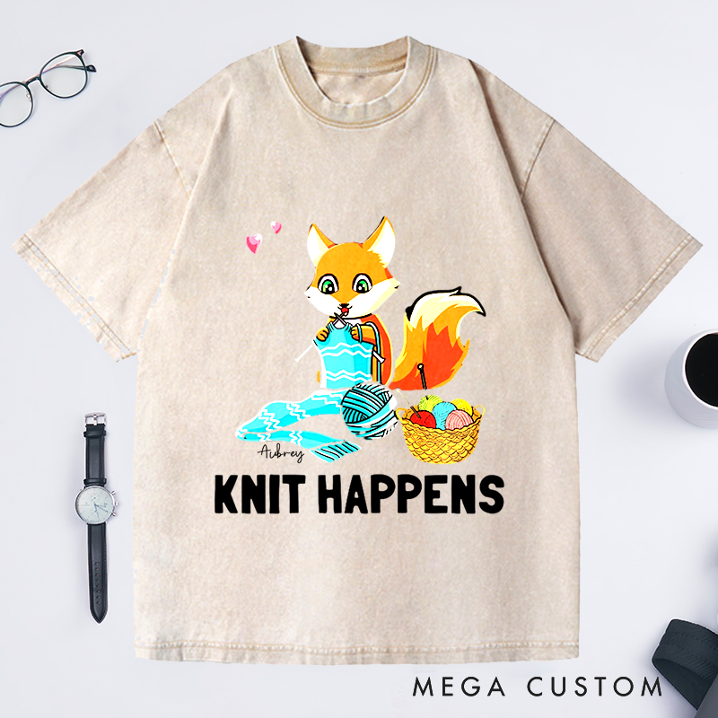 Personalized Knit Happens Washed T-Shirts Gifts for Knitting Lovers