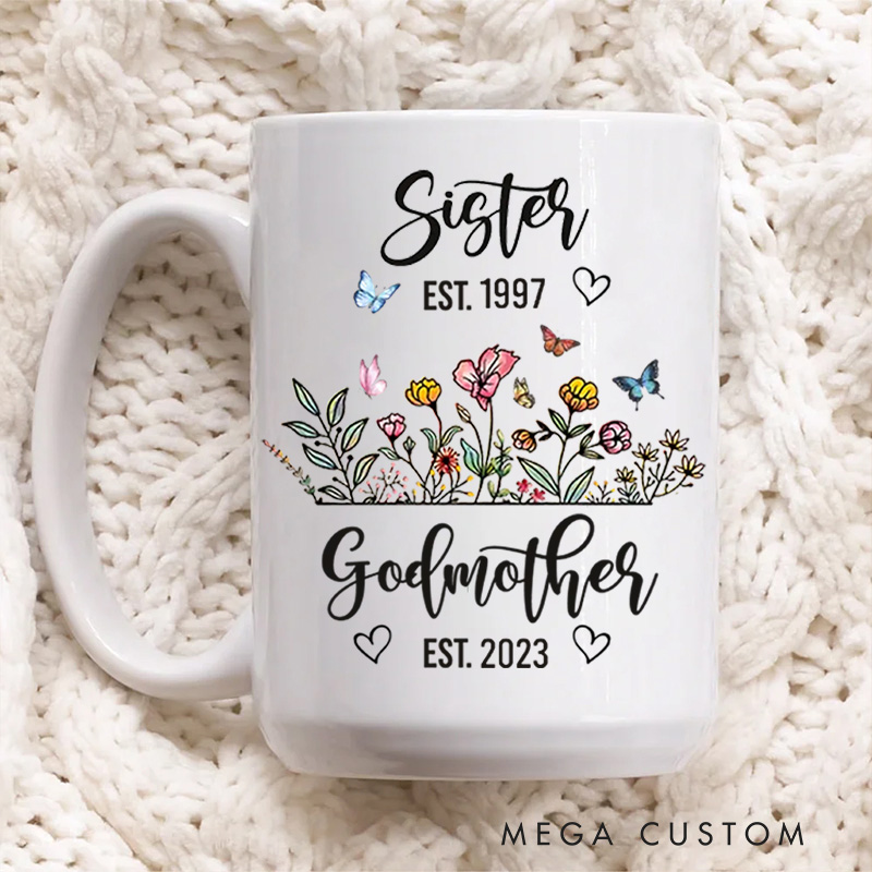 Personalized From Sister To Godmother Ceramic Mug with Years Religious Gift Birthday Gift for Women and Girls 