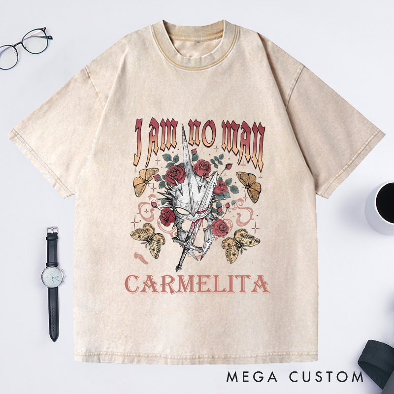 Personalized I Am No Man Washed T-Shirts Book Lover Shirt Fantasy Merch T Shirt with Name Reading Fandom Tee Gift for Bookish