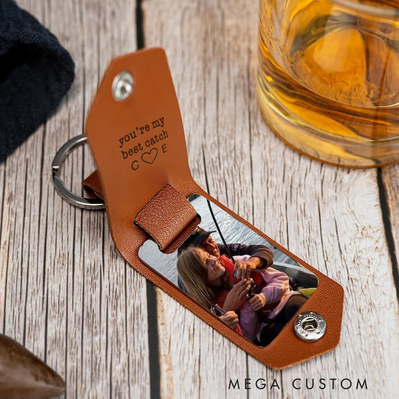 [Copy]Personalized Leather Photo Keychain You Are My Best Catch Key Chain Gift for Fishing Lover