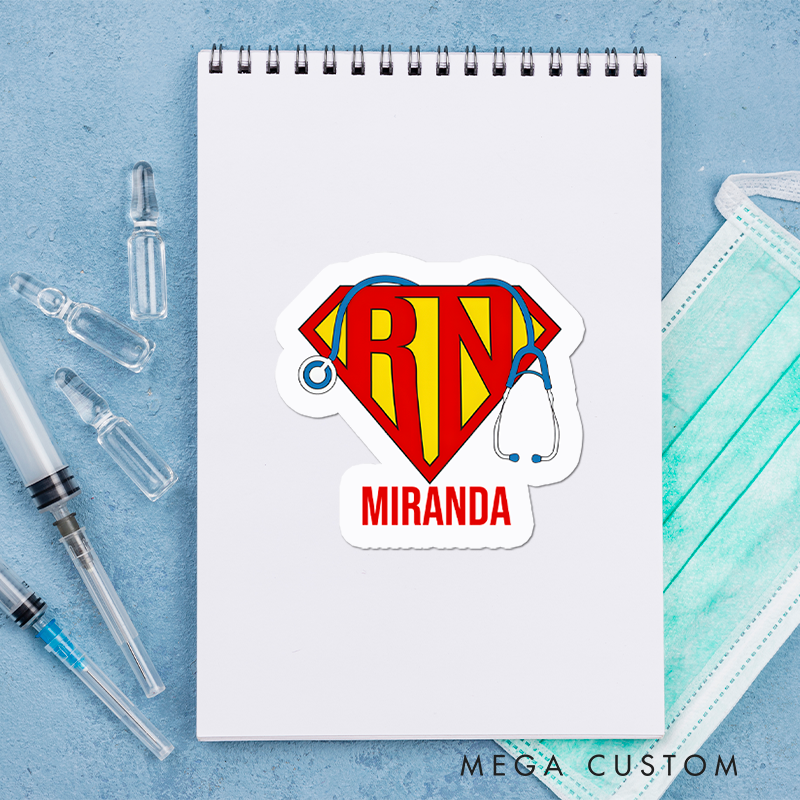 Personalized Nurse Stickers Super RN Personalized Sticker Funny Nurse Sticker Vinyl Die Cut Sticker
