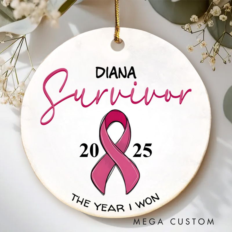 Personalized Cancer Survivor Year I Won Pink Ribbon Christmas Ornament to Celebrate Triumph Cancer Survivor Gift
