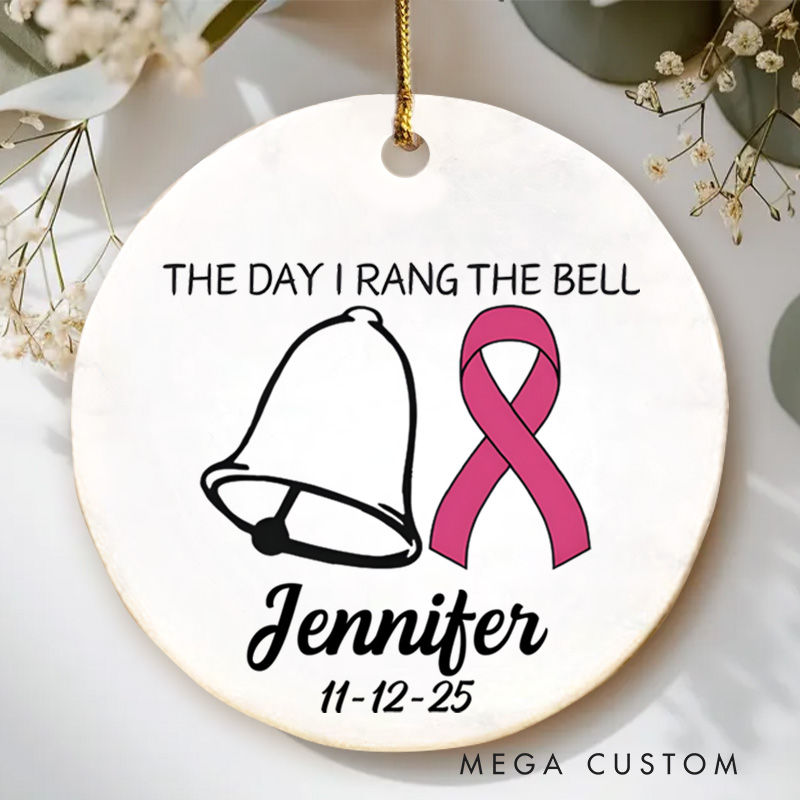 Personalized The Day I Rang the Bell Pink Ribbon Christmas Ornament to Honor Your Journey Motivational Gift
