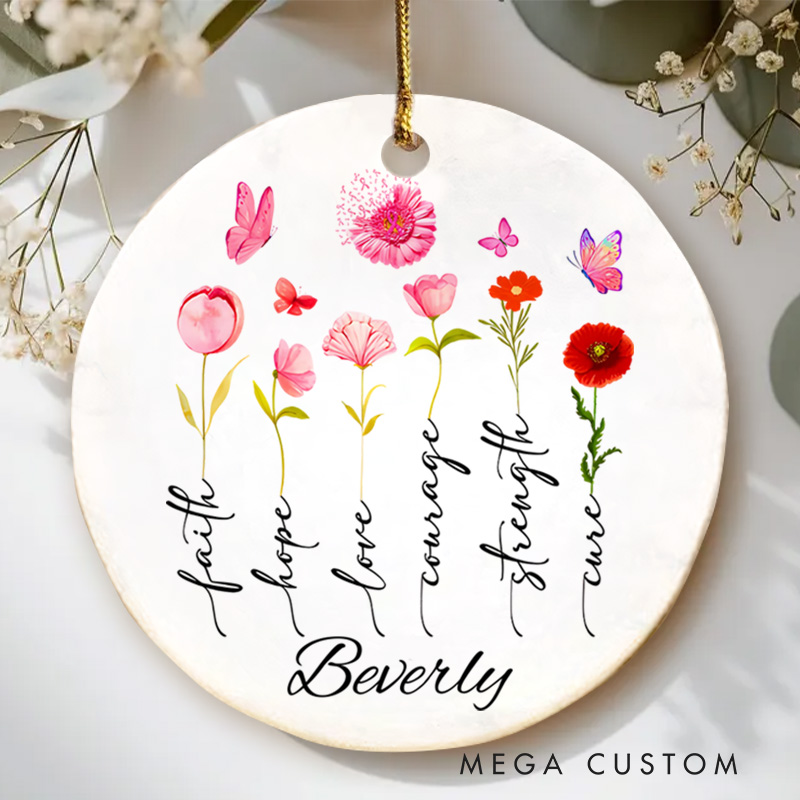 Personalized Floral Warrior Design Cancer Journey Tribute Christmas Ornament for Resilience