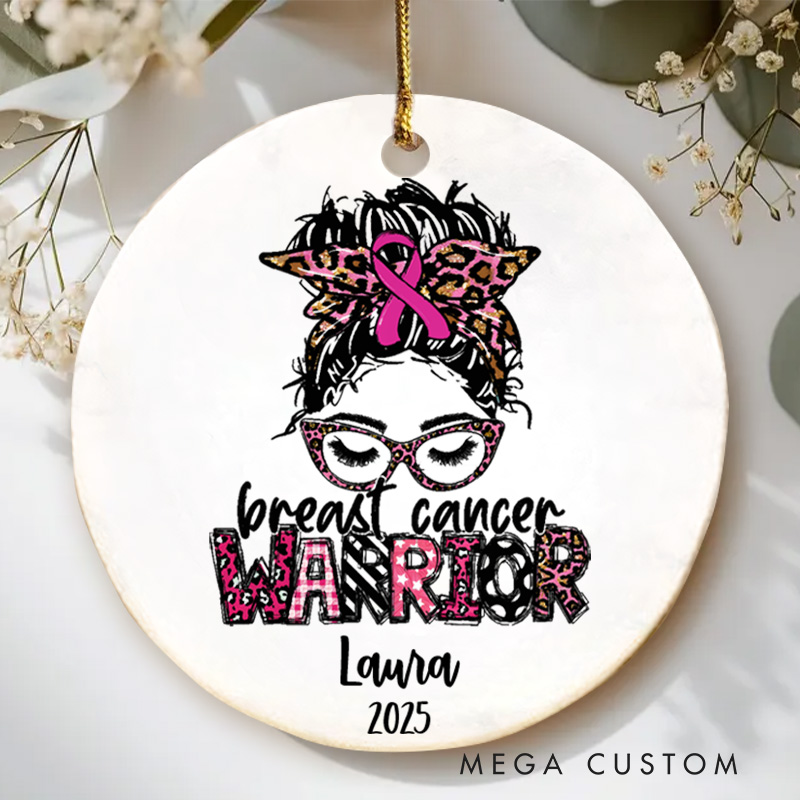 Personalized Breast Cancer Warrior Bold and Strong Design Christmas Ornament for Fighters